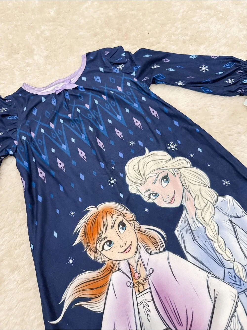 Disney Girls Navy Blue Frozen Elsa & Anna Nightgown with Purple Accents - Picture 3 of 4
